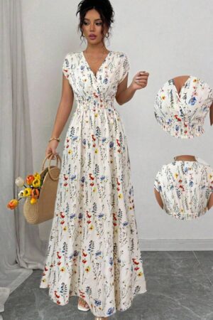 Selianne Women's Ditsy Floral V-Neck Sleeveless Waisted Maxi Dress